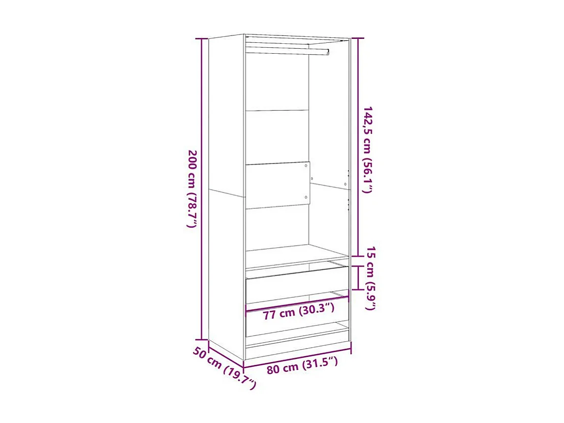 Armoire dressing 1 penderie 2 tiroir 80cm - Collection Kodok-Blanc