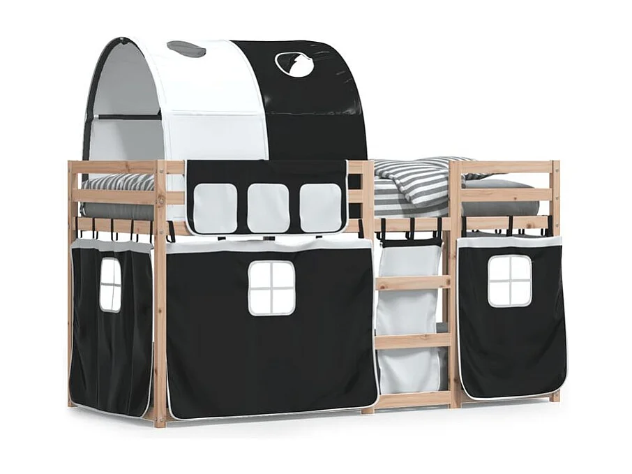 Lit superposé avec rideaux blanc-noir 90x200 bois pin massif