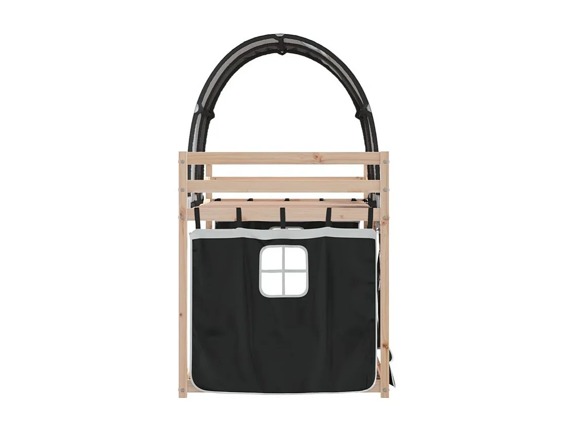 Lit superposé avec rideaux blanc-noir 90x200 bois pin massif