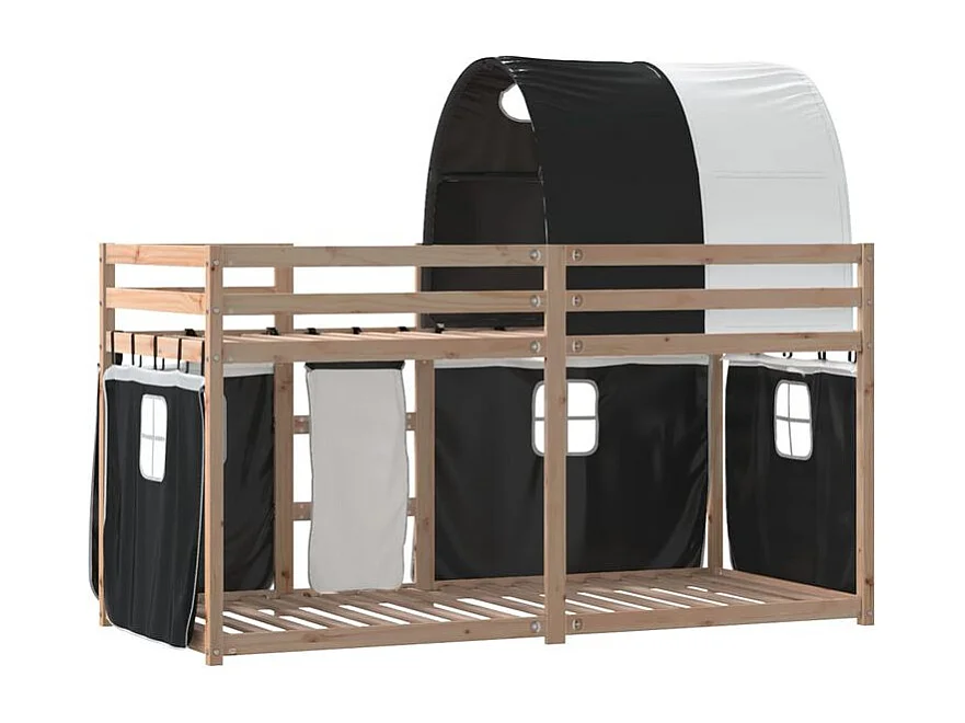 Lit superposé avec rideaux blanc-noir 90x200 bois pin massif