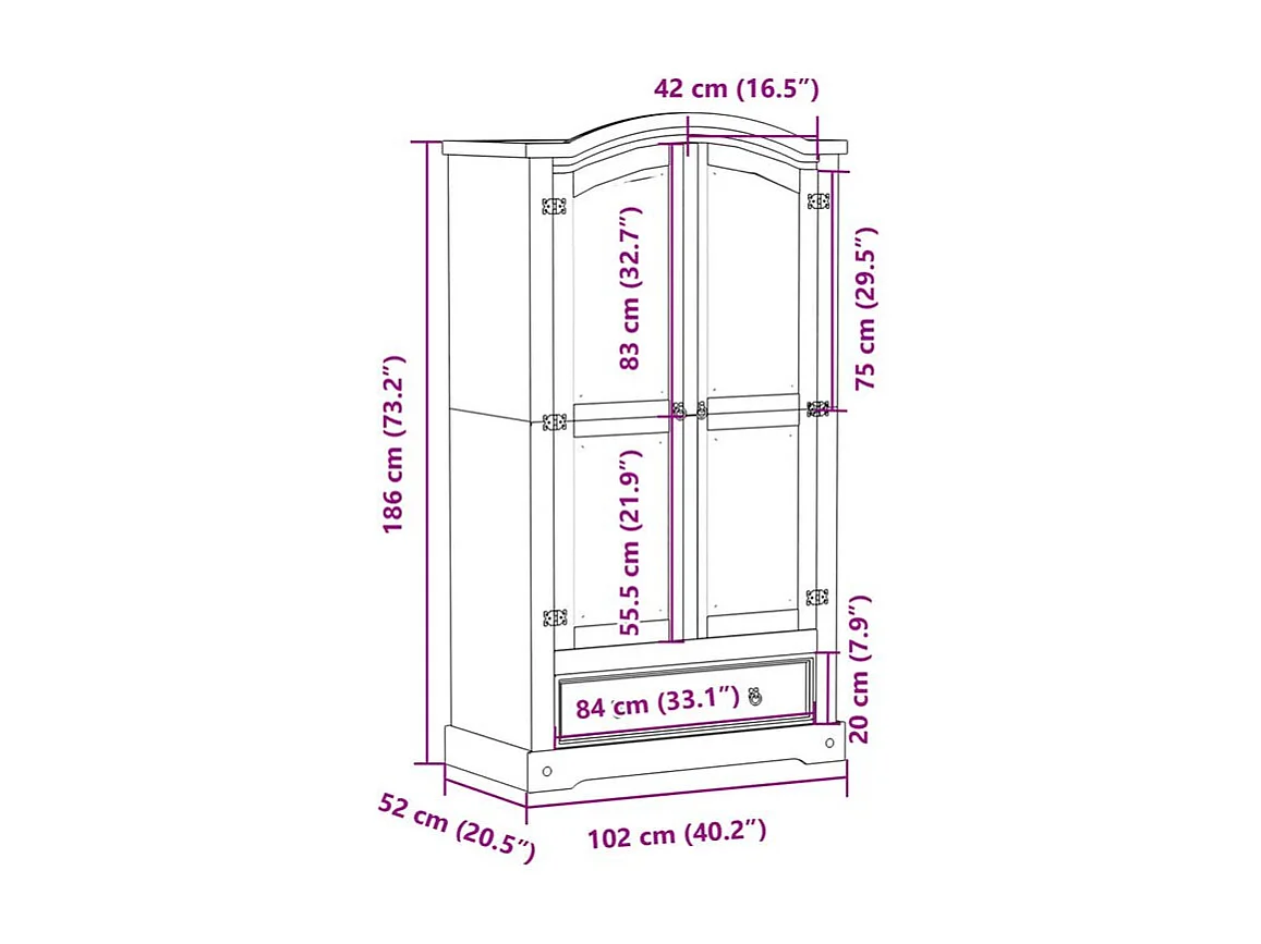 Garde-robe Corona 102x52x186 bois de pin massif