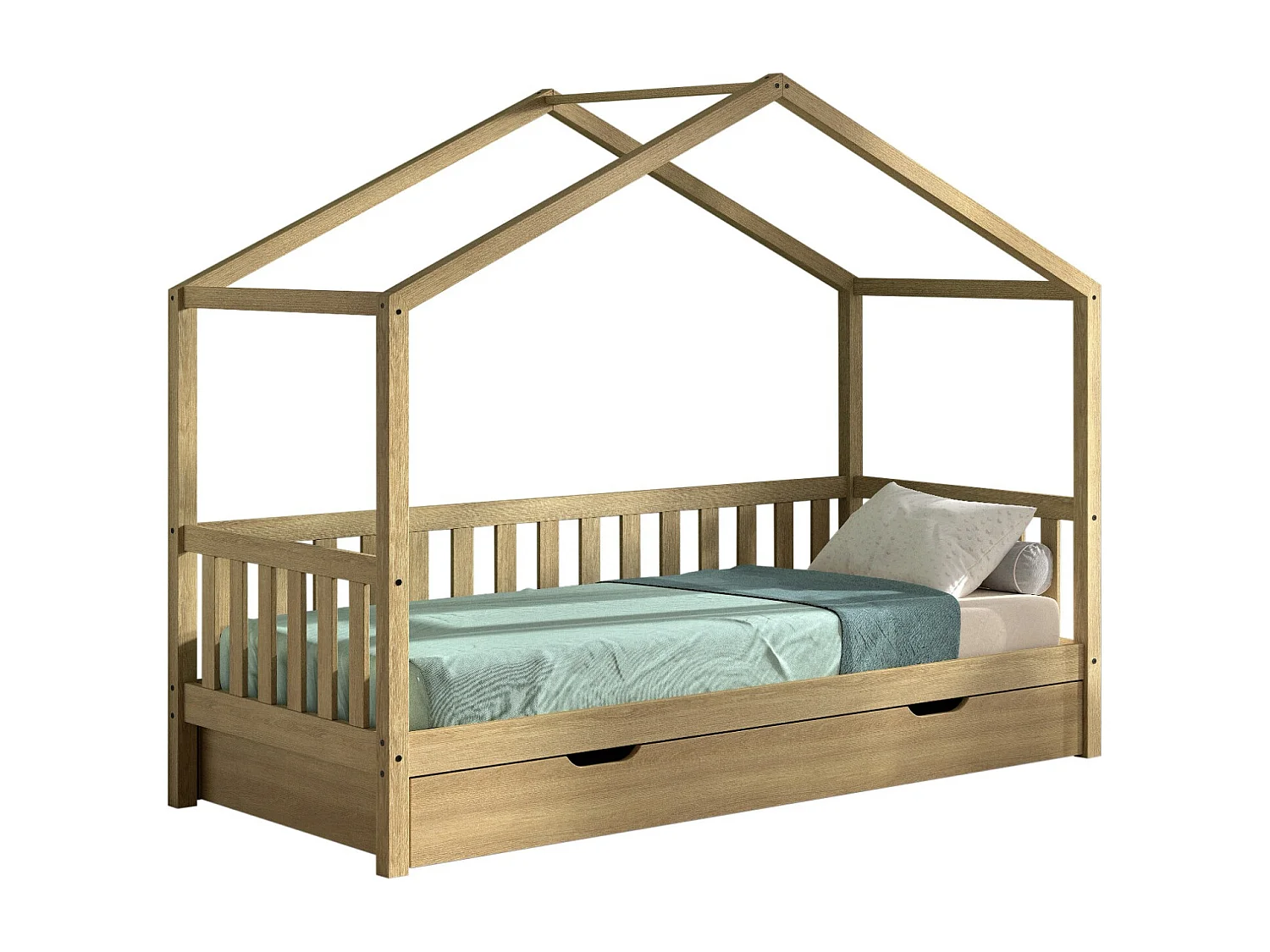 Lit cabane avec tiroir lit VIKAZ 90x200 - Chêne massif naturel