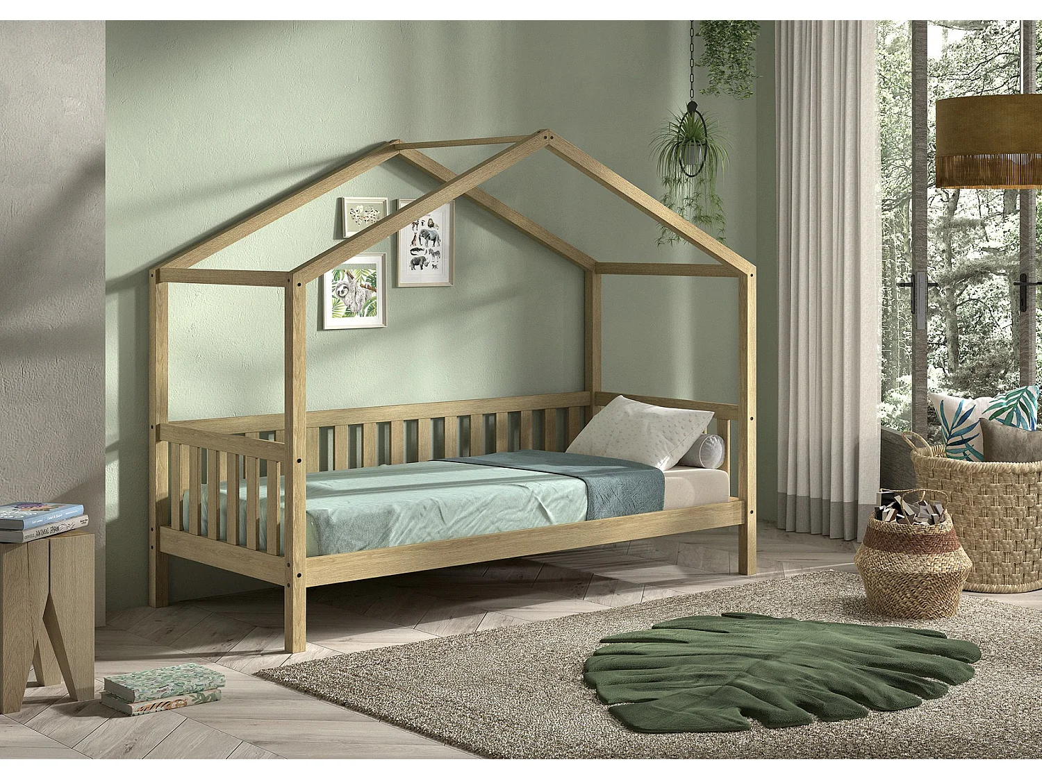 Lit cabane avec tiroir lit VIKAZ 90x200 - Chêne massif naturel