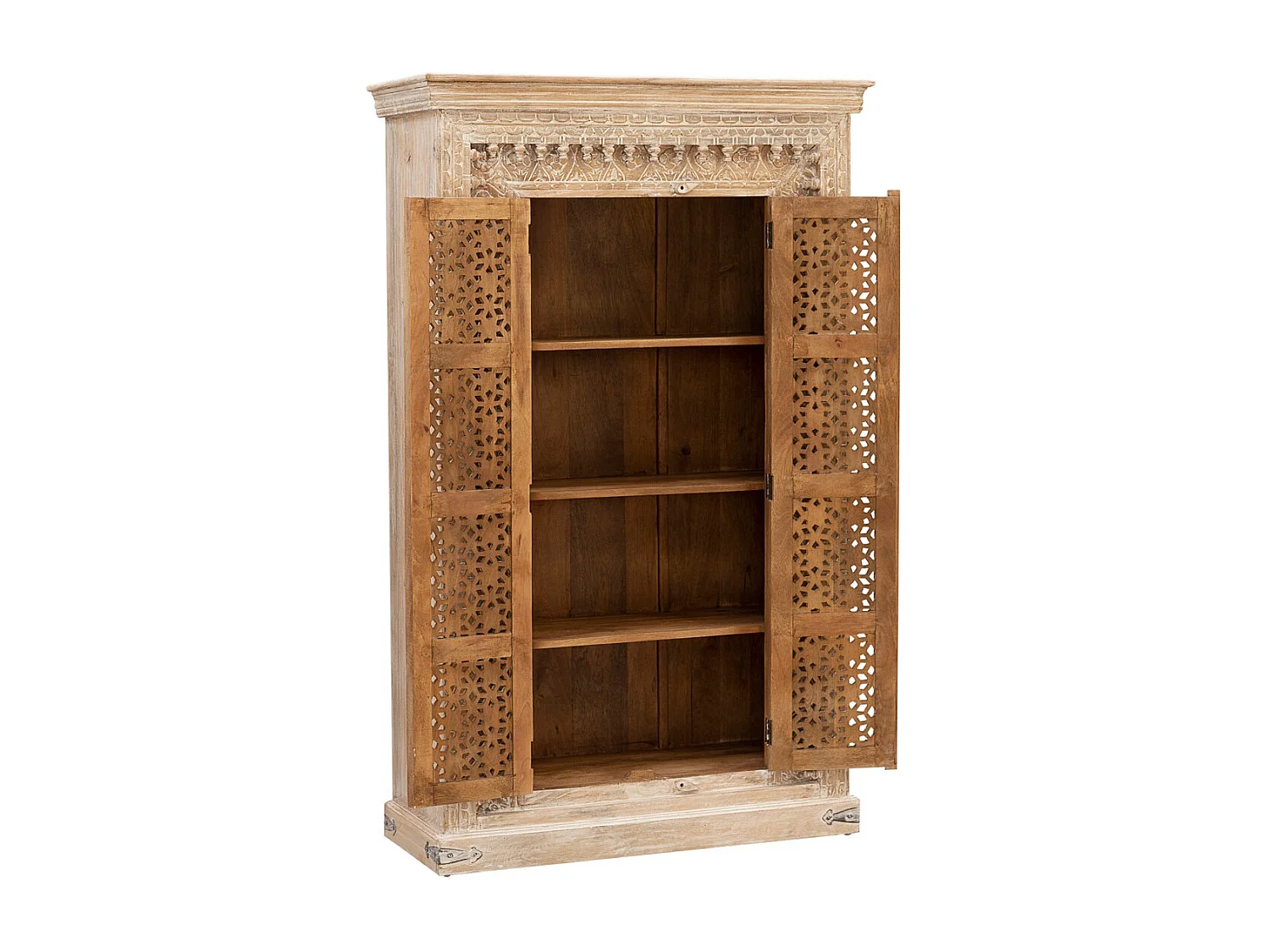 Armoire de salon ALAMBIA – Bois massif de manguier blanchi – 2 portes – 110cm