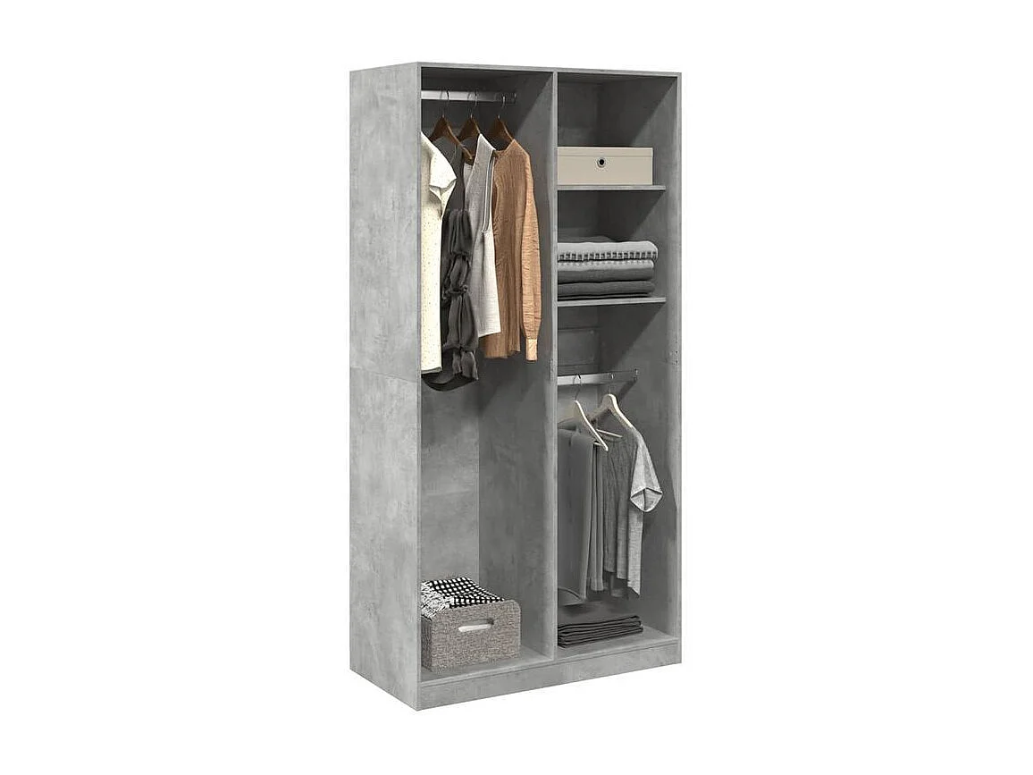 Armoire dressing 2 penderie 2 étagère 100cm - Collection Drazer-Gris béton