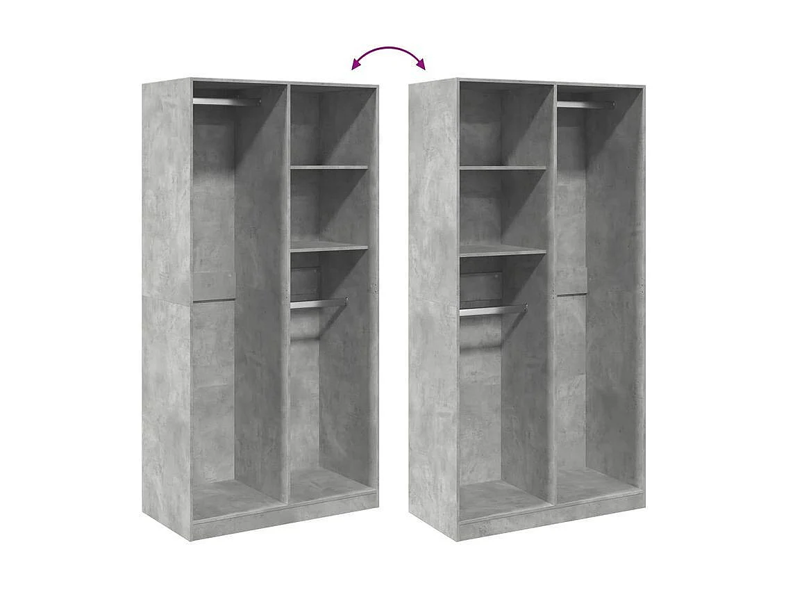 Armoire dressing 2 penderie 2 étagère 100cm - Collection Drazer-Gris béton