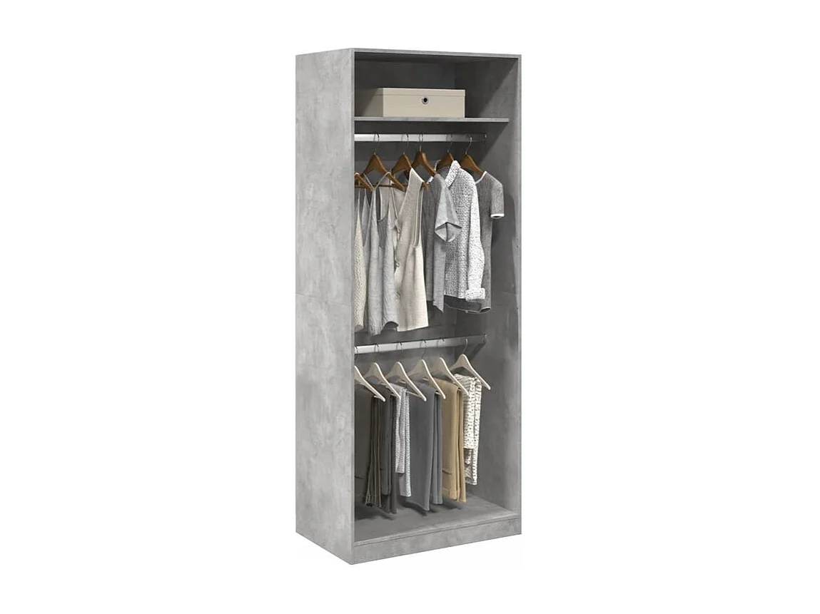 Armoire dressing 2 penderie 1 étagère 80cm - Collection Laker-Gris béton