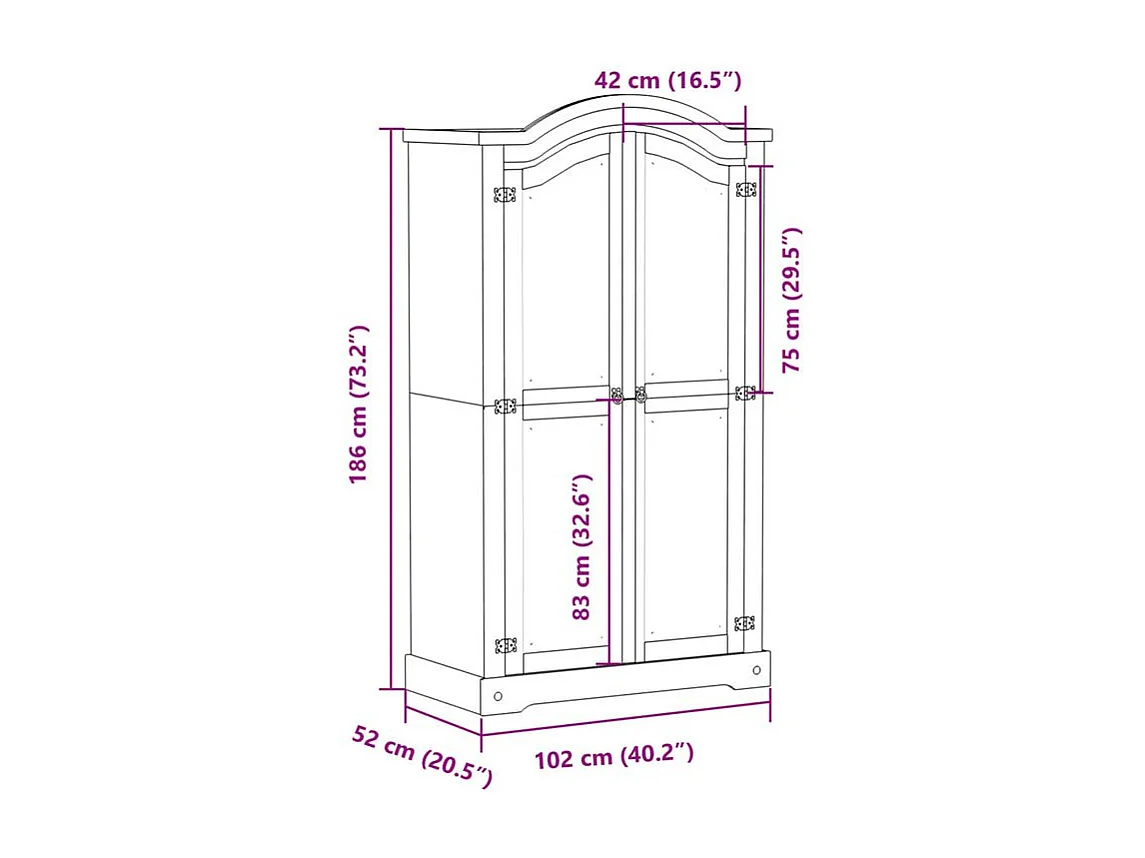 Garde-robe Corona 102x52x186 bois de pin massif