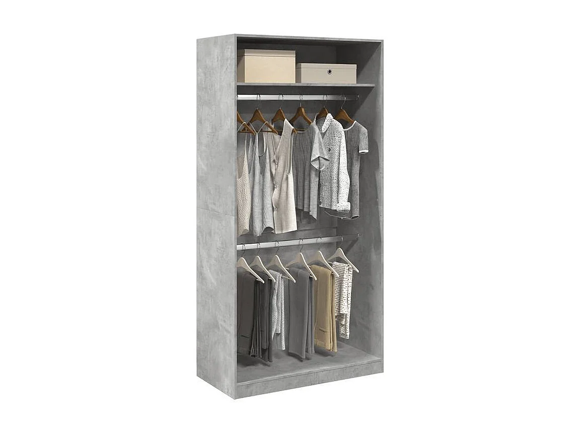 Armoire dressing 2 penderie 1 étagère 100cm - Collection Laker-Gris béton