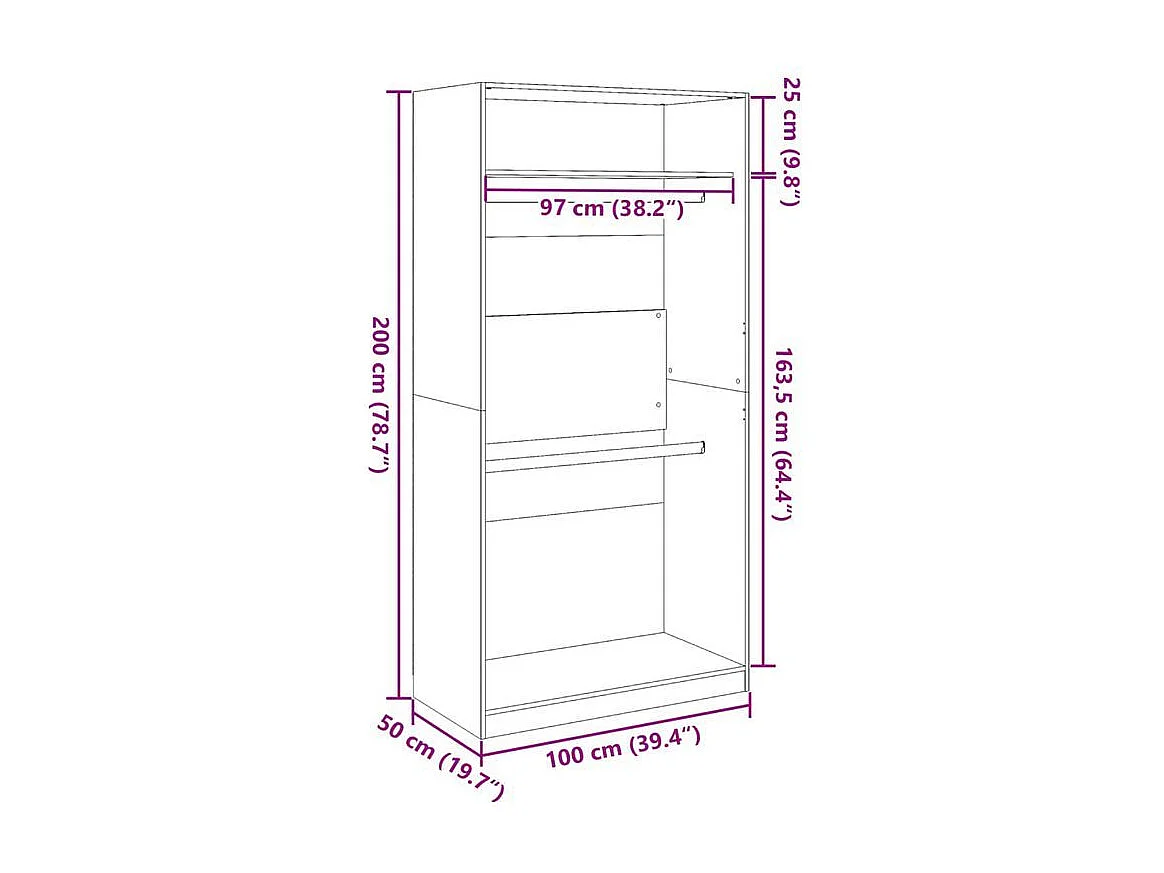 Armoire dressing 2 penderie 1 étagère 100cm - Collection Laker-Gris béton