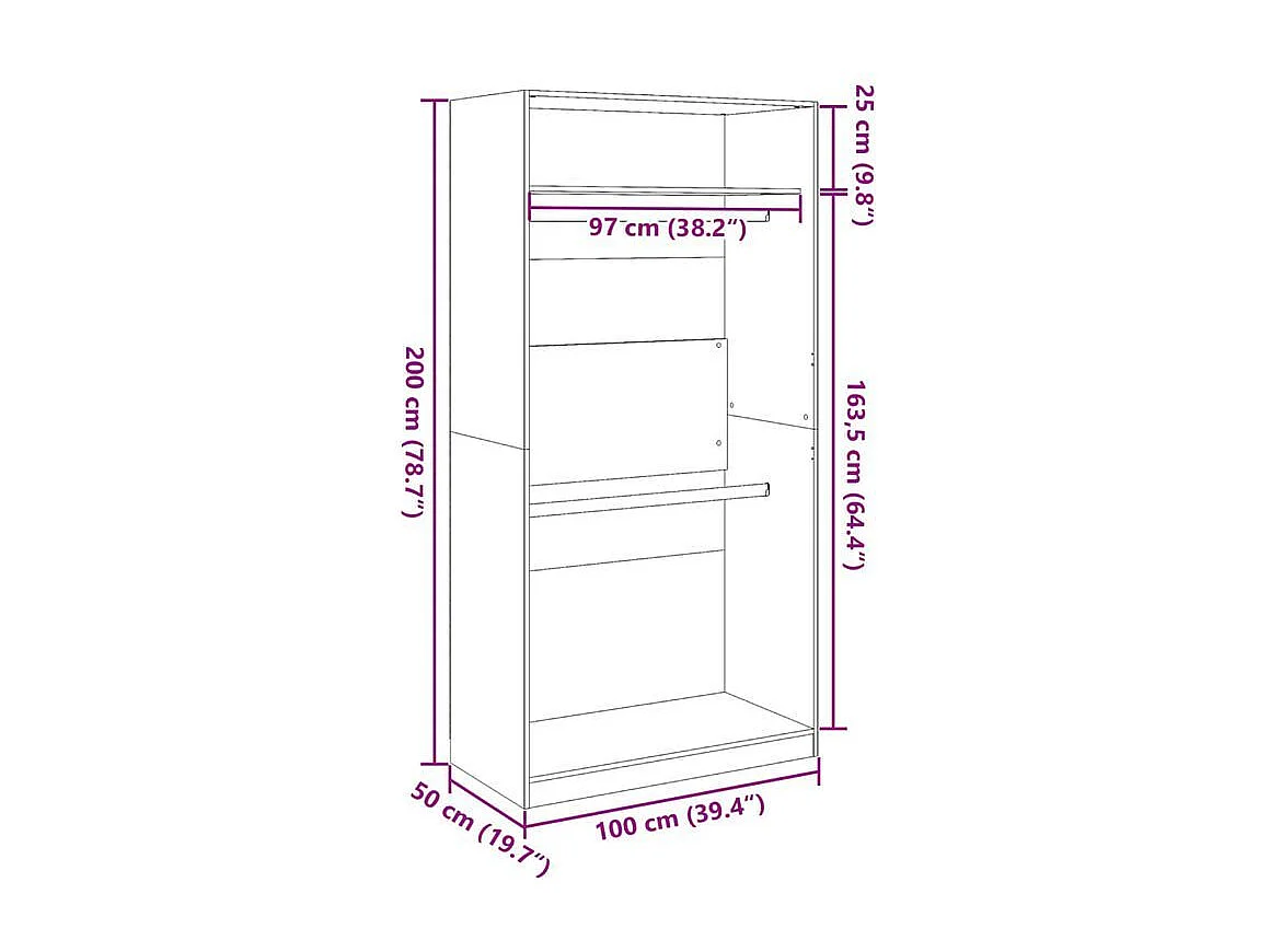 Armoire dressing 2 penderie 1 étagère 100cm - Collection Laker-Chêne clair