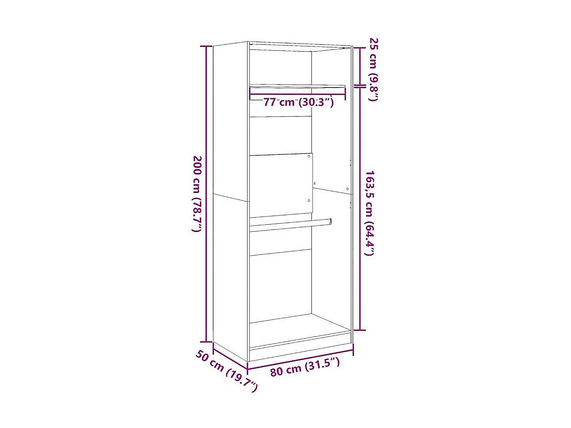 Armoire dressing 2 penderie 1 étagère 80cm - Collection Laker-Marron fumé