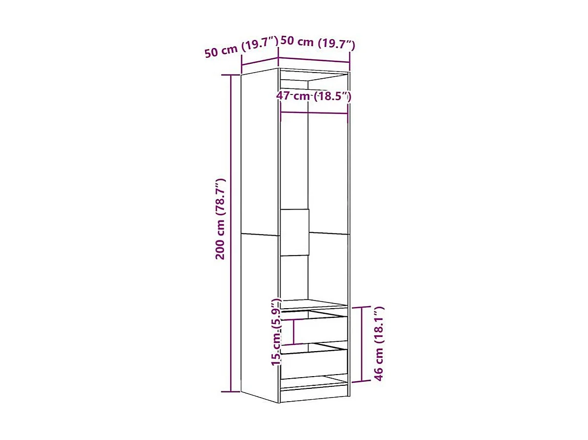 Armoire dressing 1 penderie 2 tiroir 50cm - Collection Kodok-Marron noisette