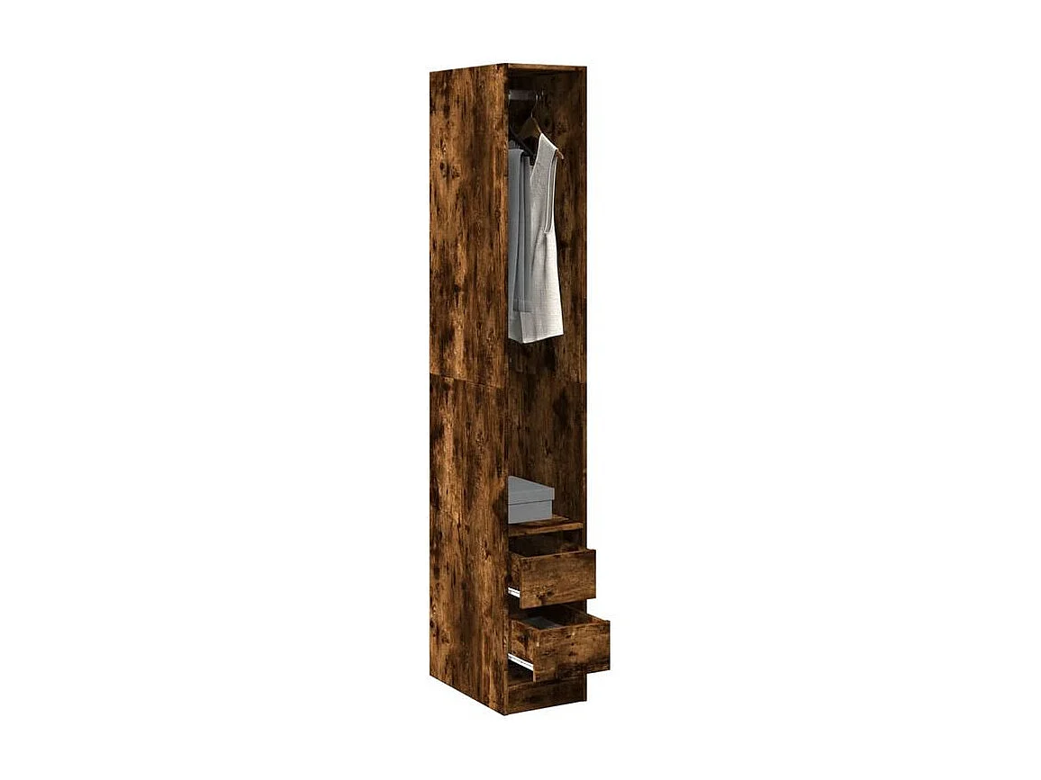 Armoire dressing 1 penderie 2 tiroir 30cm - Collection Kodok-Marron fumé