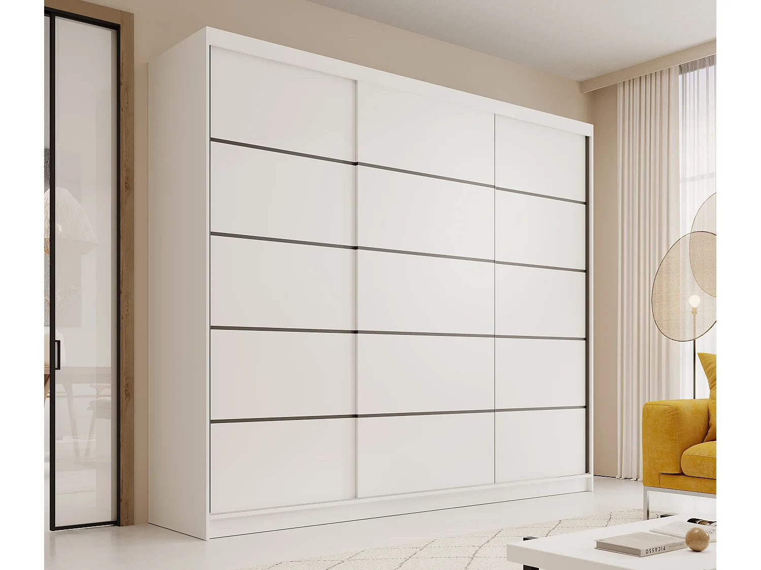 Armoire coulissante 3 portes ANLY 250cm – Grand dressing moderne et fonctionne-Blanc