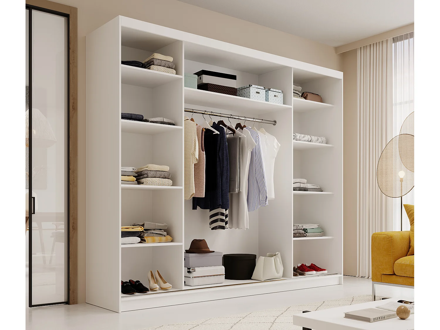 Armoire coulissante 3 portes ANLY 250cm – Grand dressing moderne et fonctionne-Blanc
