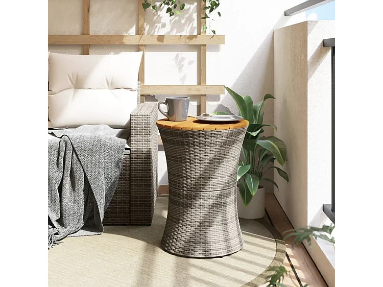 Table d'appoint de jardin forme tambour gris rotin bois massif