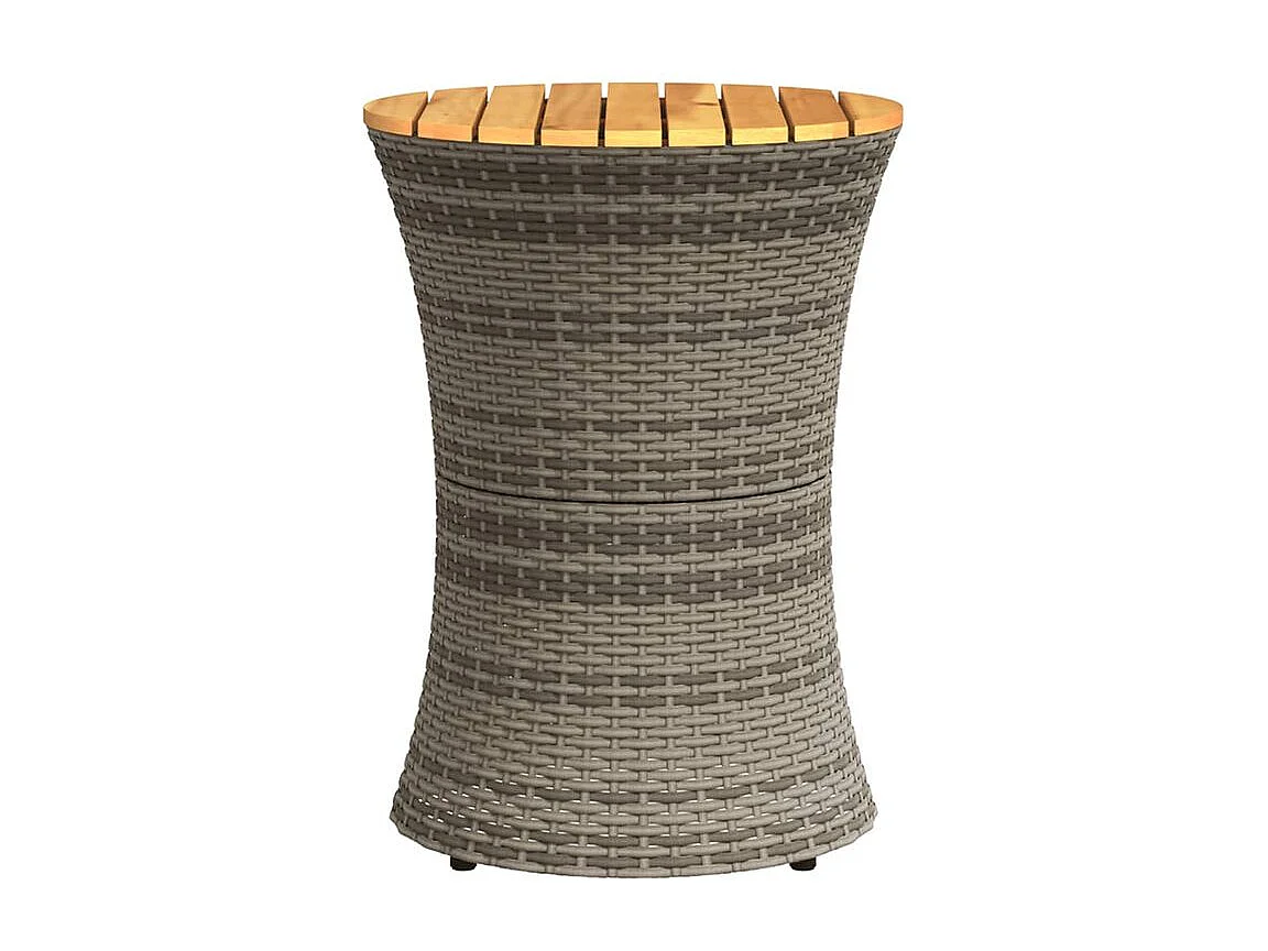 Table d'appoint de jardin forme tambour gris rotin bois massif