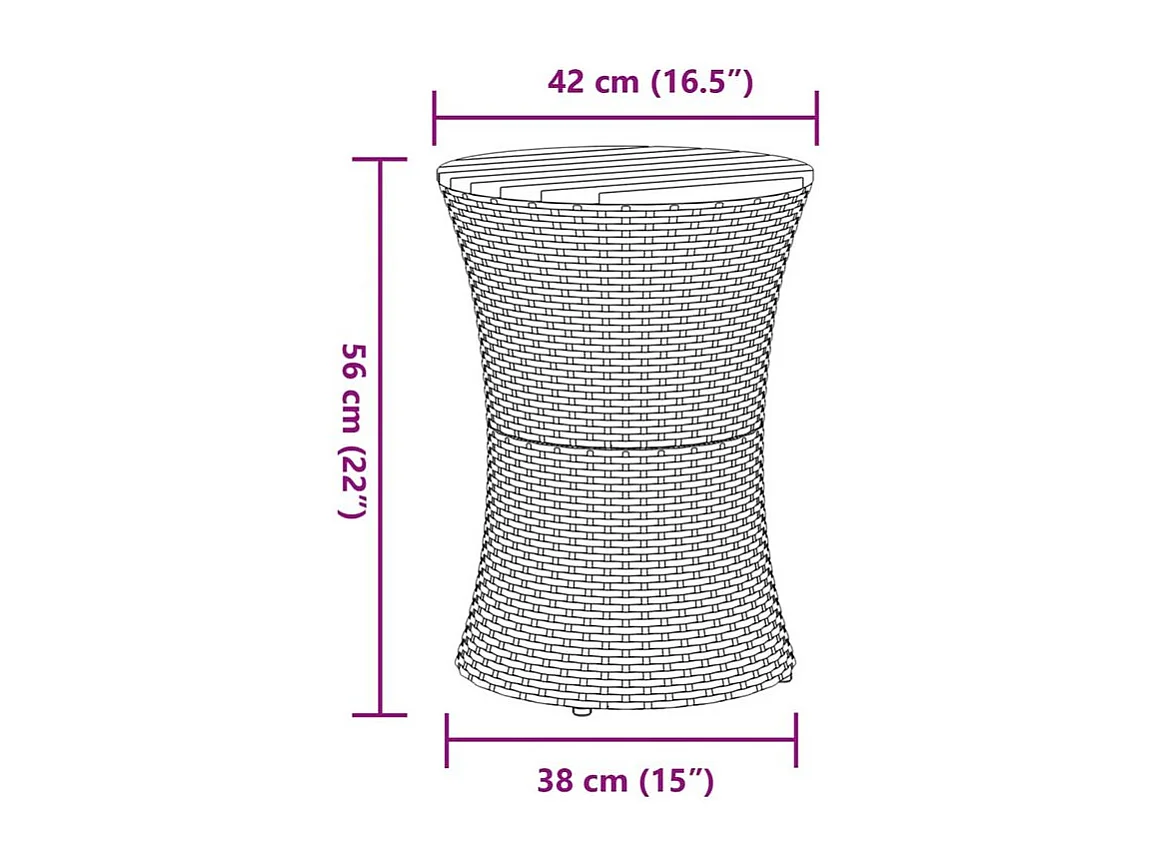 Table d'appoint de jardin forme tambour gris rotin bois massif