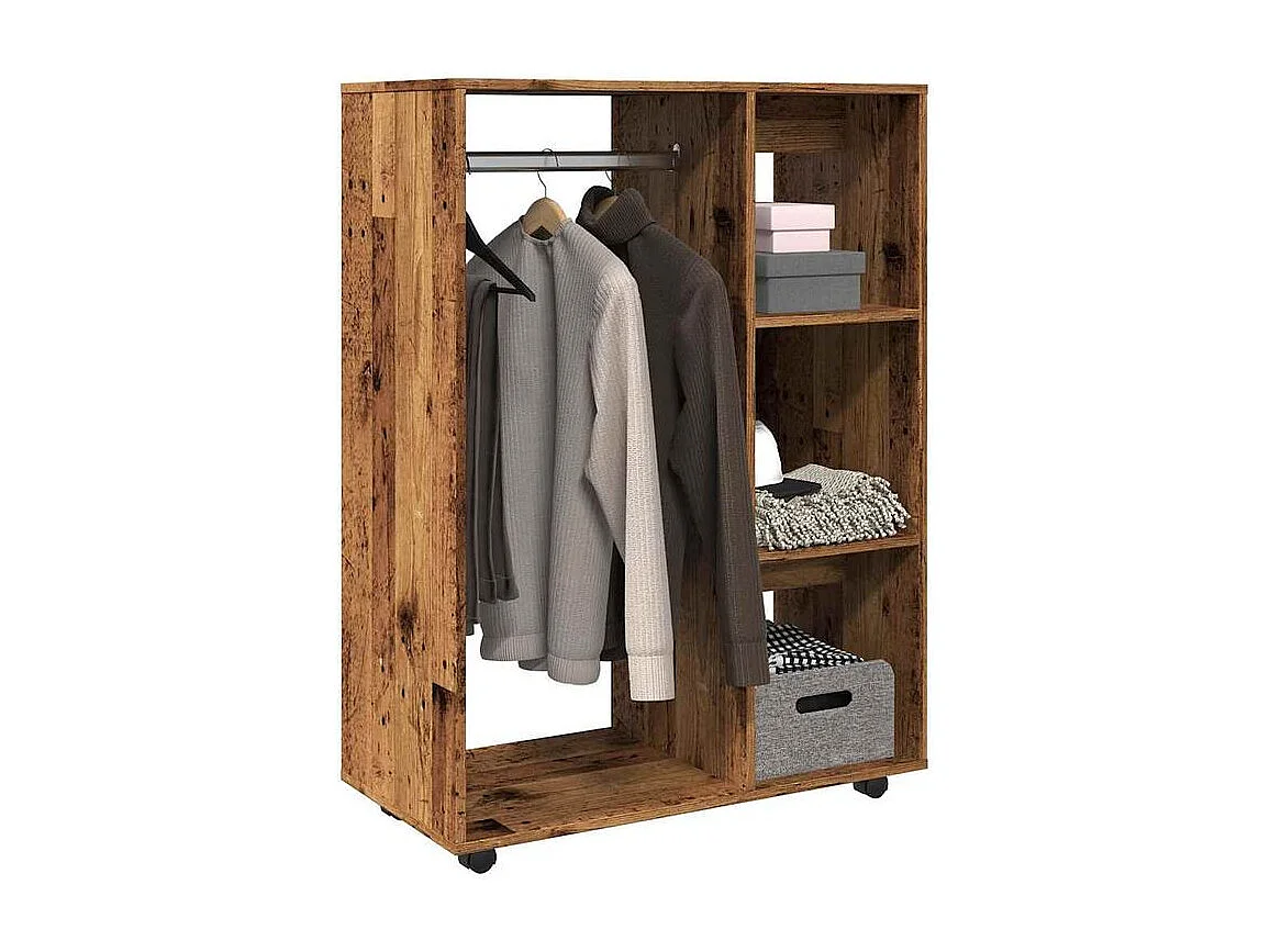 Petite armoire dressing sur roulette 1 penderie 3 étagère 80cm - Collection Event-Marron noisette