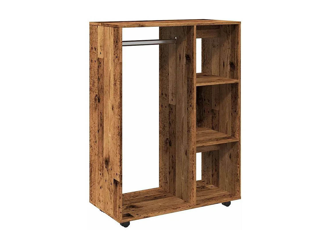 Petite armoire dressing sur roulette 1 penderie 3 étagère 80cm - Collection Event-Marron noisette