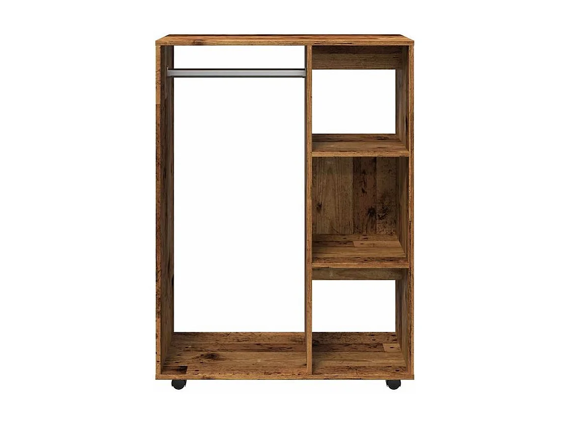 Petite armoire dressing sur roulette 1 penderie 3 étagère 80cm - Collection Event-Marron noisette