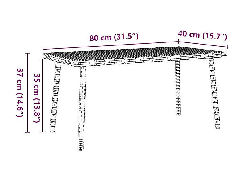 Table base de jardin rectangulaire gris 80x40x37 rotin