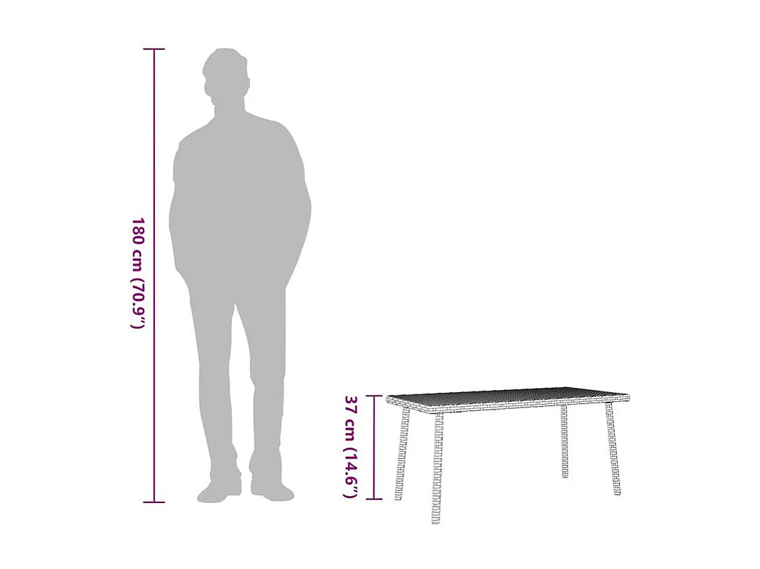 Table base de jardin rectangulaire gris 80x40x37 rotin