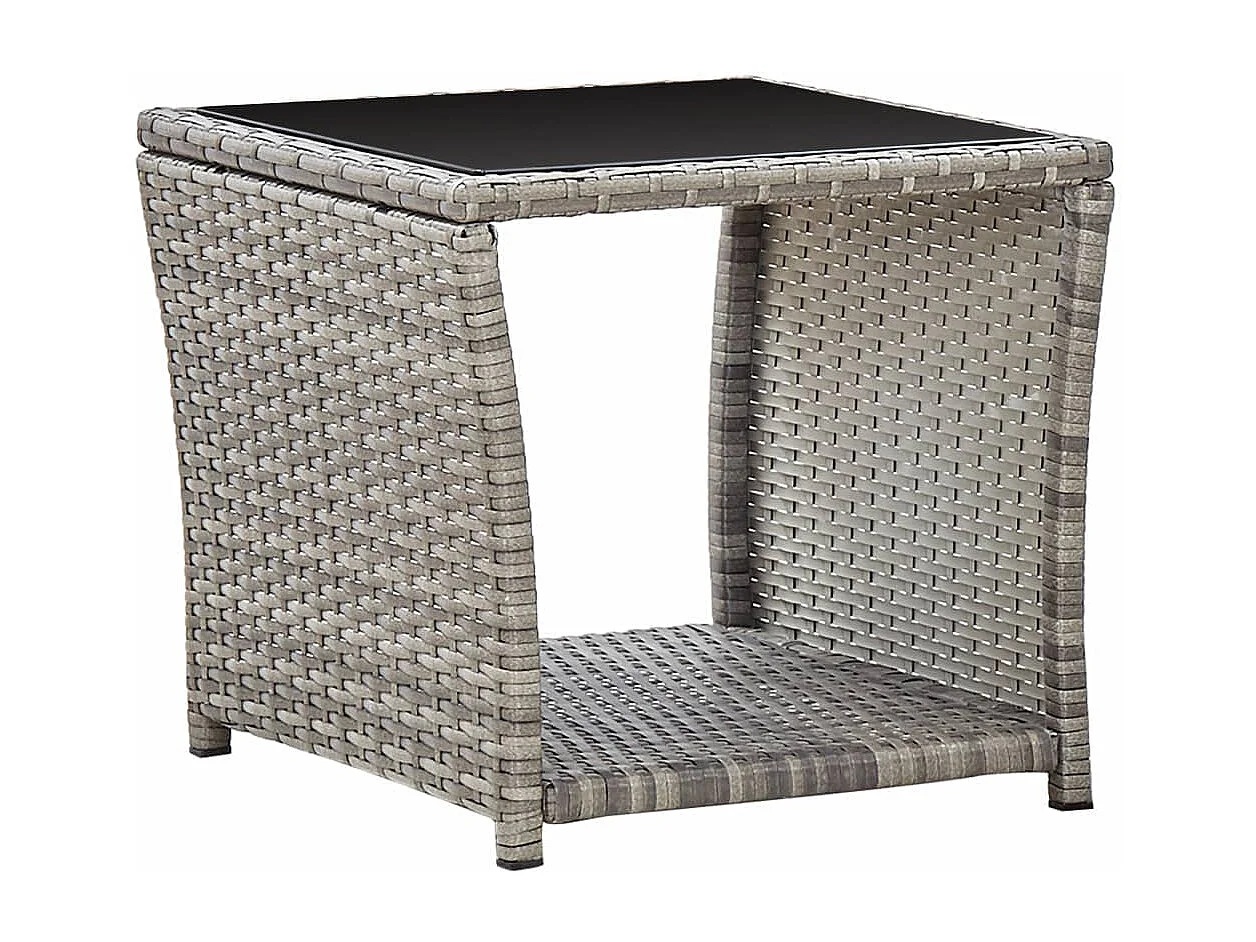Table base Gris 45x45x40 Résine tressée et verre