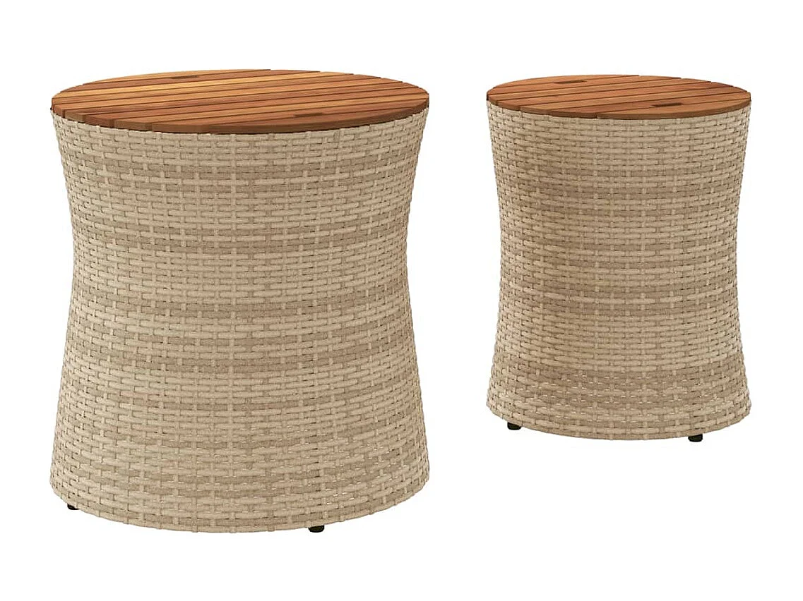 Table d'appoint de jardin 2pc dessus en bois beige poly rotin