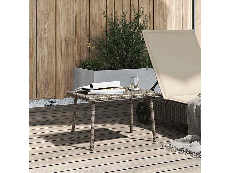 Table base de jardin rectangulaire gris 60x40x37 rotin