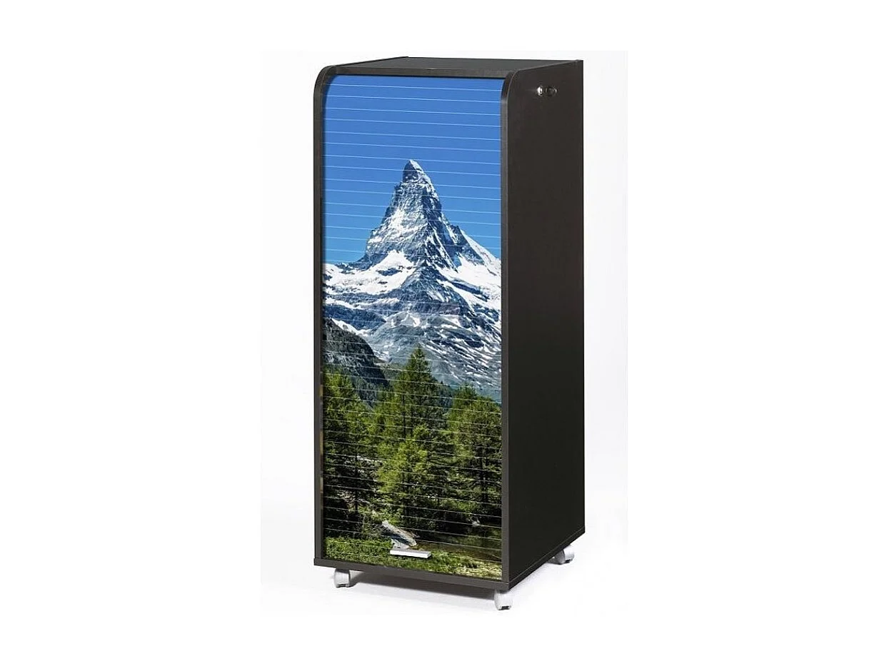 Grand caisson à rideau sur roulettes 3 tiroirs noir imprimé Mont Cervin Orga 108cm
