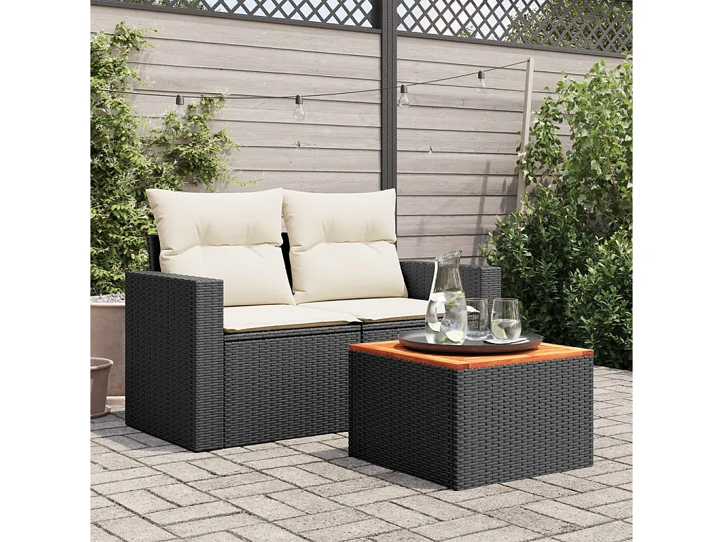 Table de jardin noir 55x55x37 résine tressée et bois acacia