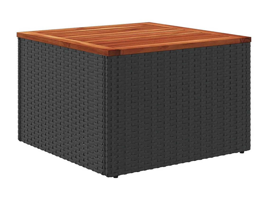 Table de jardin noir 55x55x37 résine tressée et bois acacia