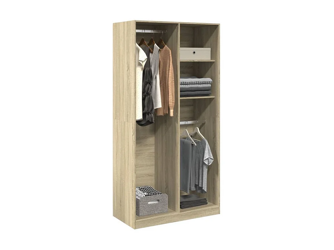 Armoire dressing 2 penderie 2 étagère 100cm - Collection Drazer-Chêne clair