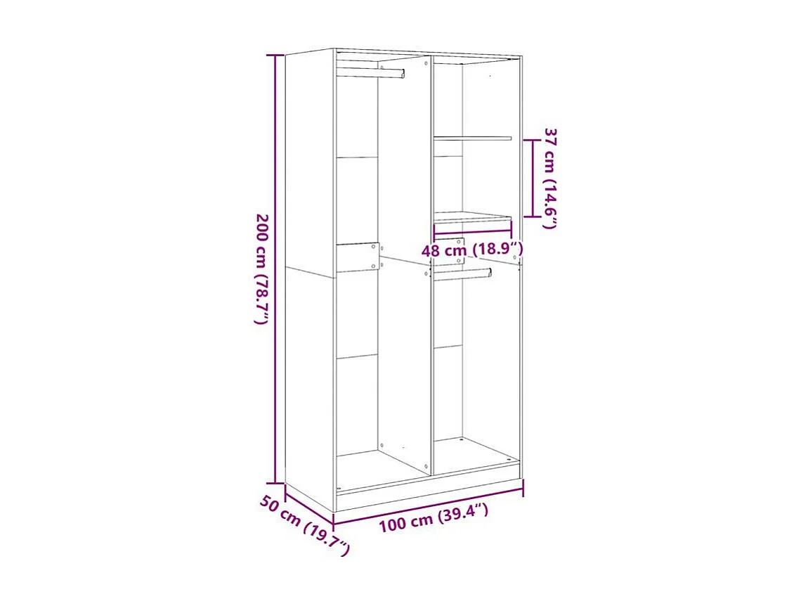 Armoire dressing 2 penderie 2 étagère 100cm - Collection Drazer-Chêne clair