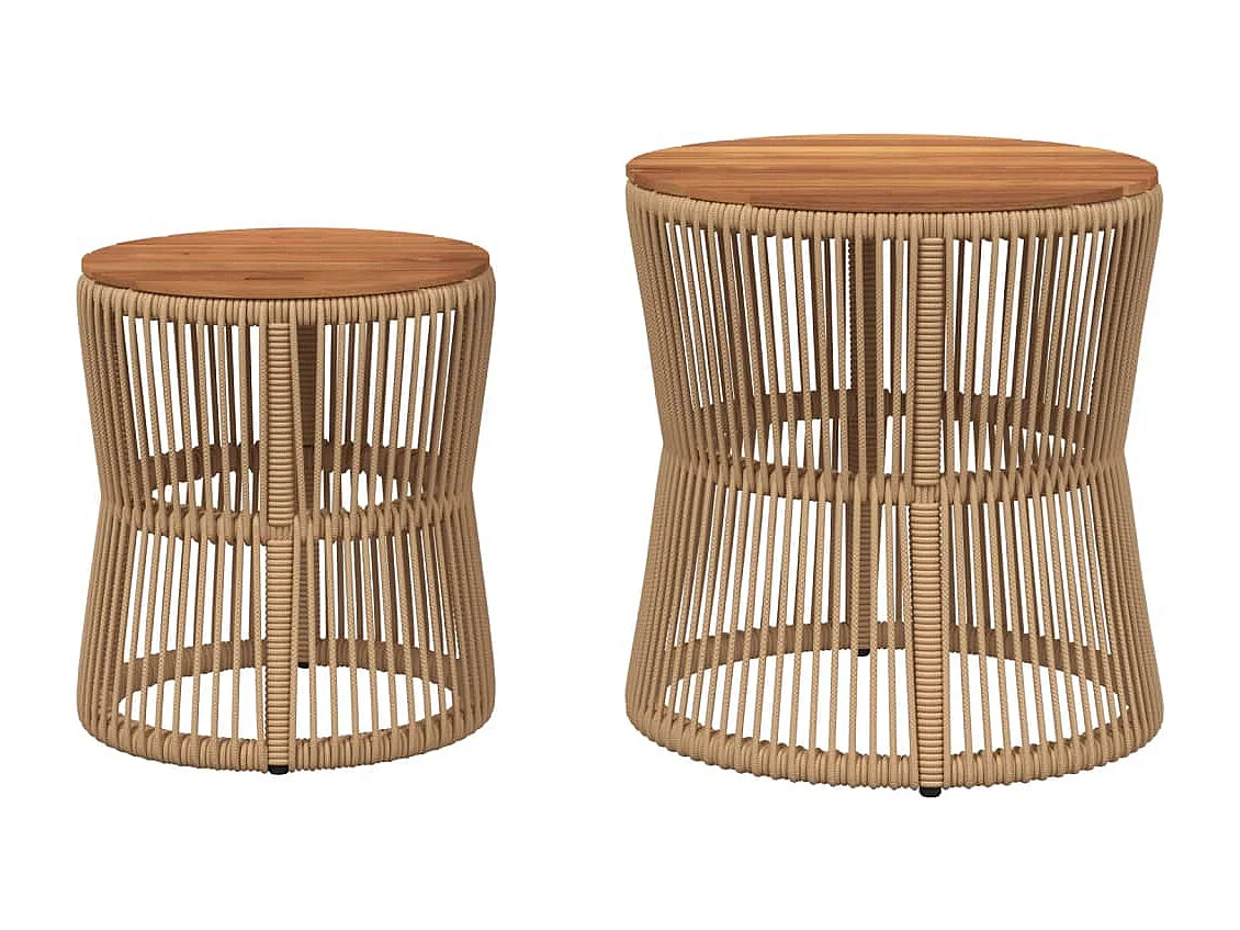 Table d'appoint de jardin 2pc dessus en bois beige poly rotin