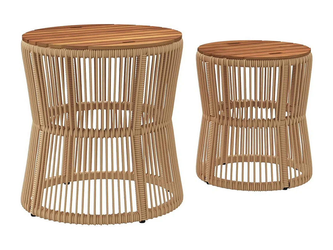 Table d'appoint de jardin 2pc dessus en bois beige poly rotin