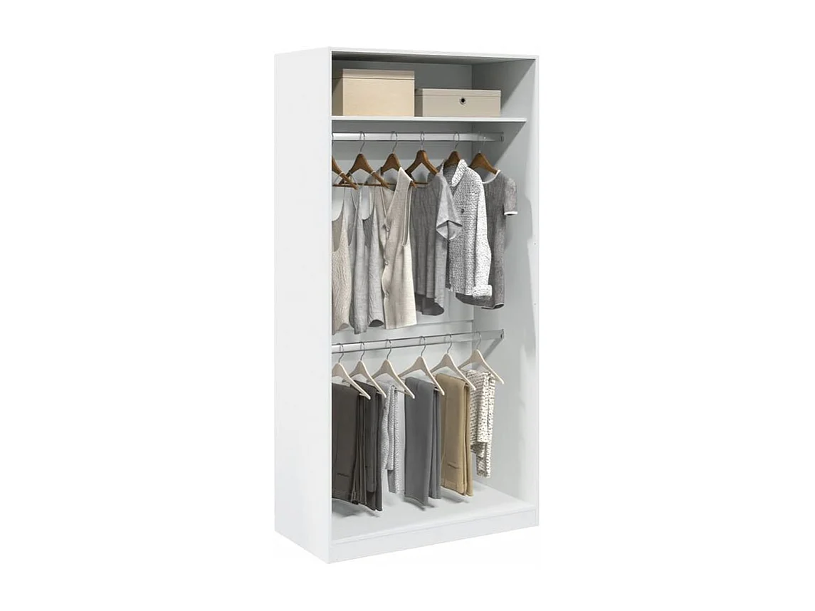 Armoire dressing 2 penderie 1 étagère 100cm - Collection Laker-Blanc