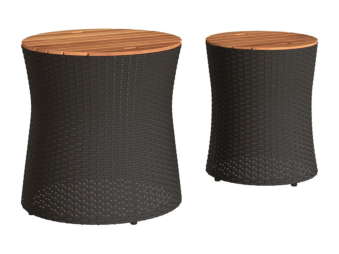 Table d'appoint de jardin 2 pc dessus en bois noir poly rotin