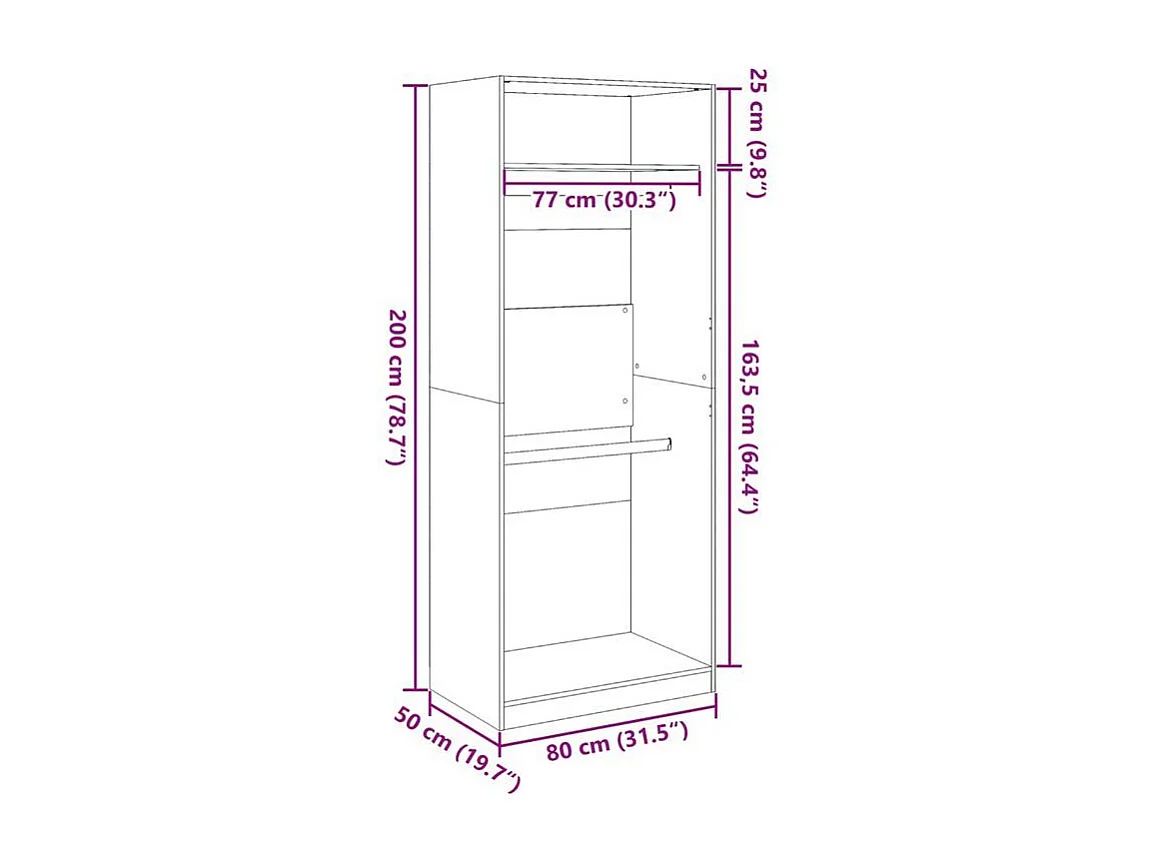 Armoire dressing 2 penderie 1 étagère 80cm - Collection Laker-Chêne clair