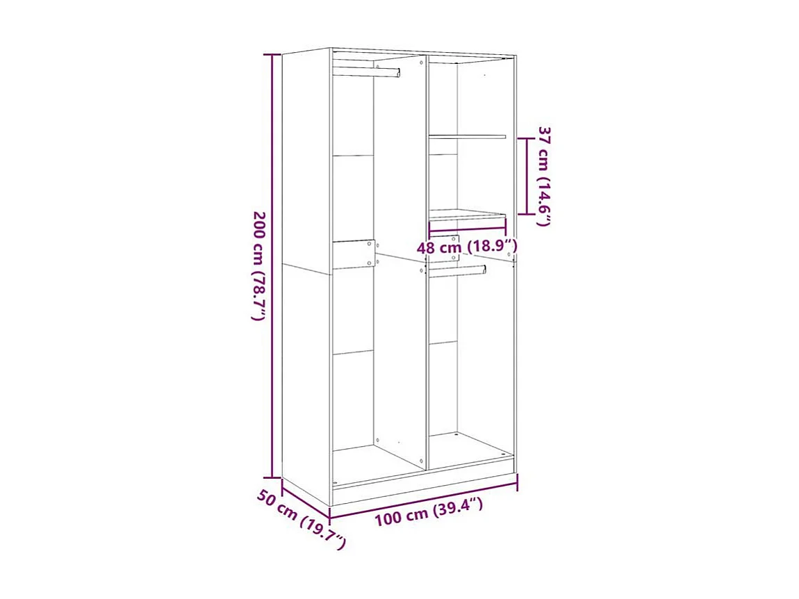 Armoire dressing 2 penderie 2 étagère 100cm - Collection Drazer-Blanc
