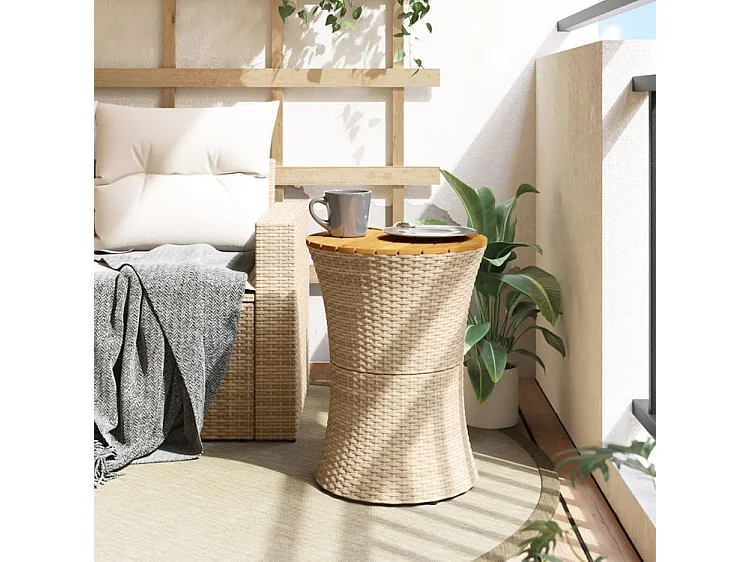 Table d'appoint de jardin forme tambour beige rotin bois massif
