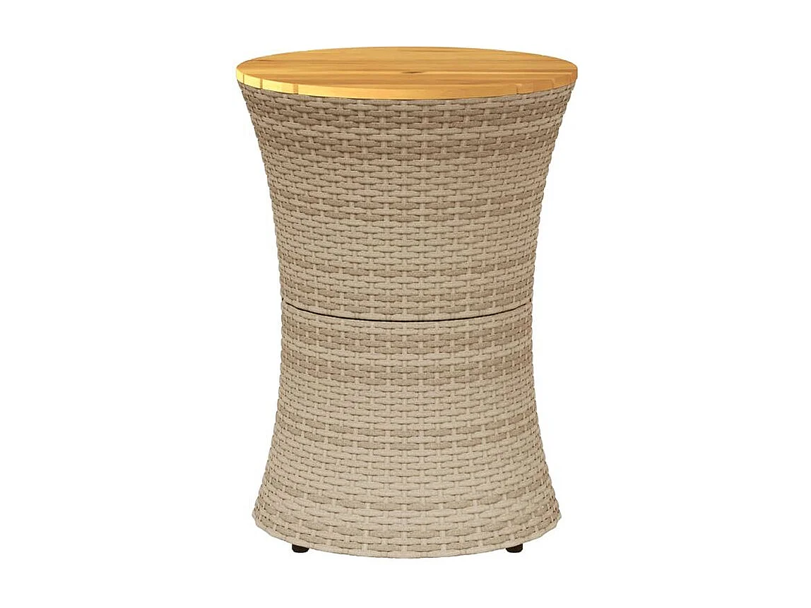 Table d'appoint de jardin forme tambour beige rotin bois massif