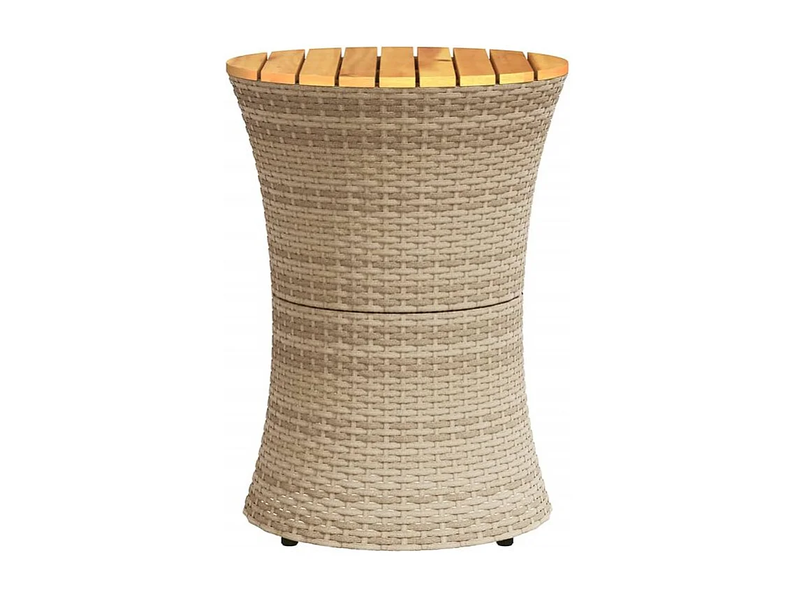 Table d'appoint de jardin forme tambour beige rotin bois massif