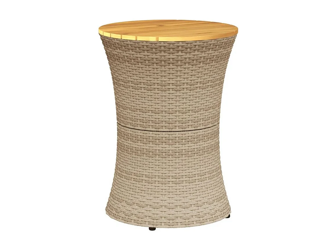 Table d'appoint de jardin forme tambour beige rotin bois massif