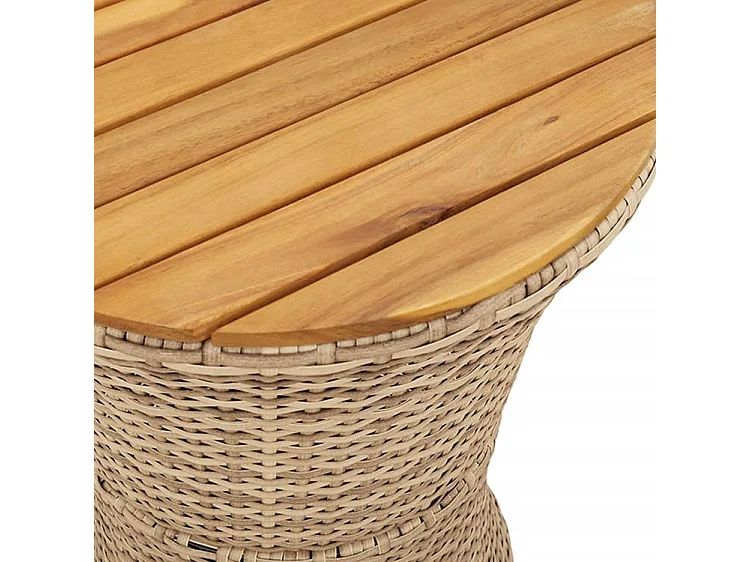 Table d'appoint de jardin forme tambour beige rotin bois massif