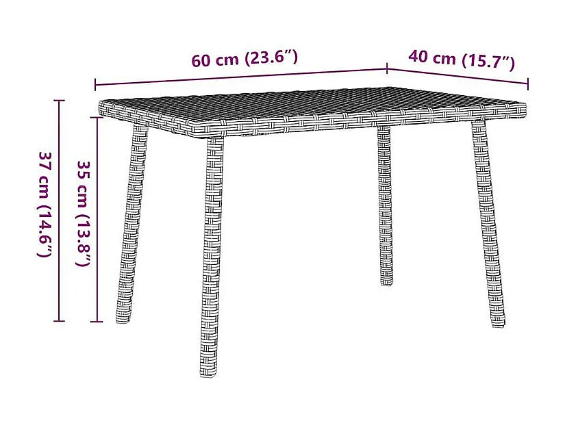 Table base de jardin rectangulaire gris clair résine tressée