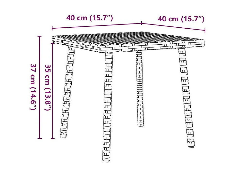 Table base de jardin rectangulaire marron 40x40x37 rotin