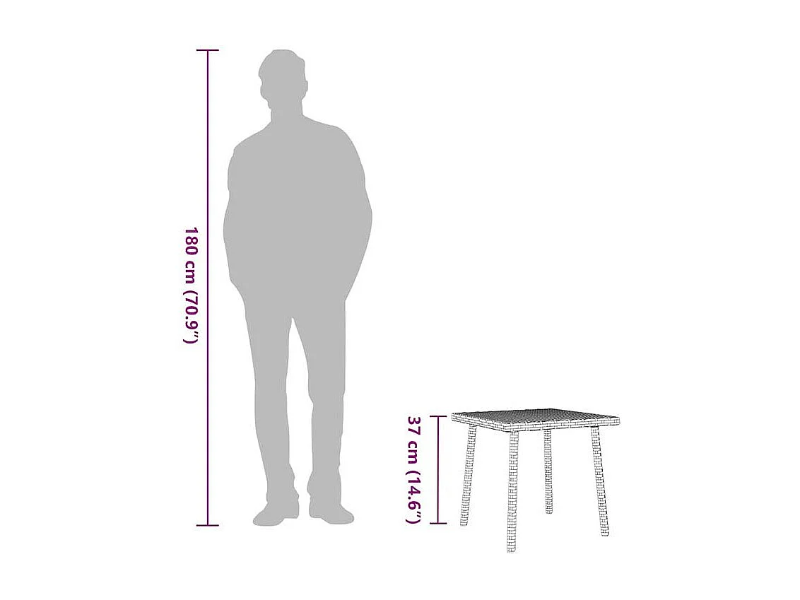 Table base de jardin rectangulaire marron 40x40x37 rotin